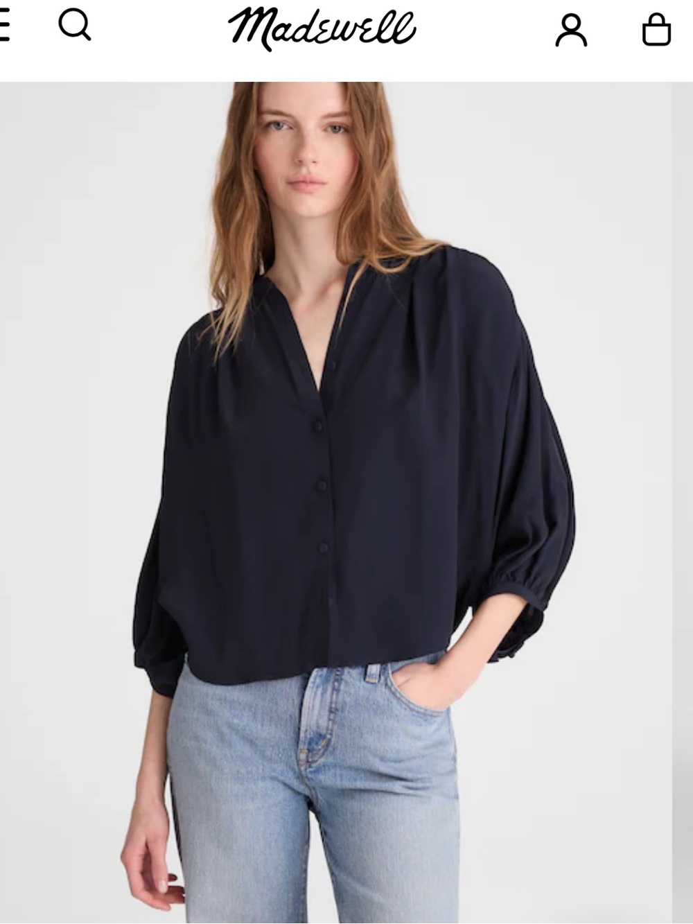 NWT Madewell Shirred Crewneck Button Up Shirt, XS